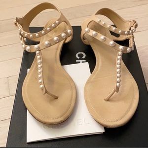 Chanel Beige Pearl Thong Sandals